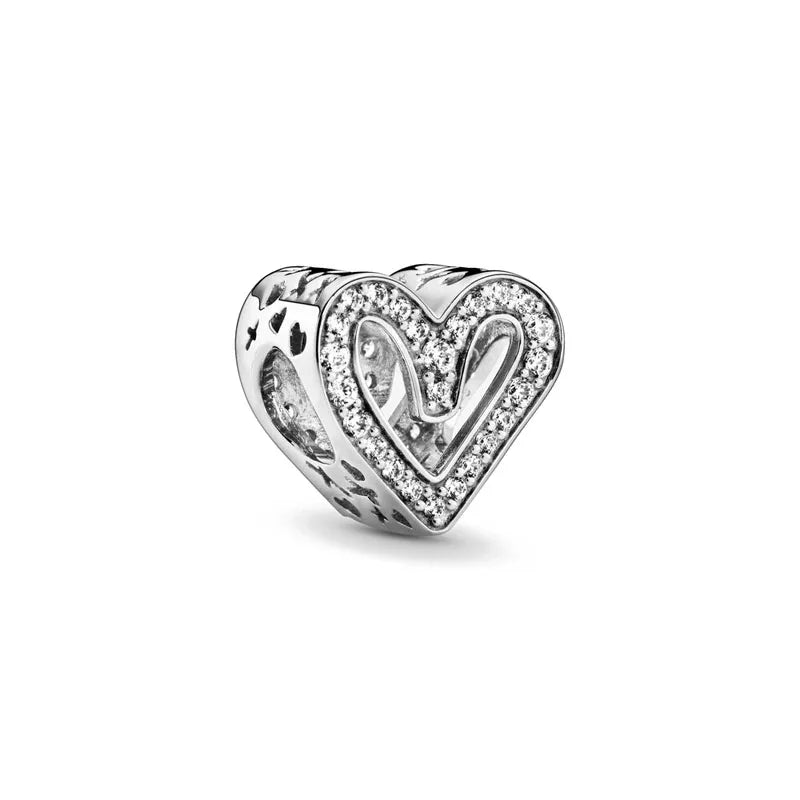 925 Sterling Silver Family Tree Heart Pendant Beads for DIY Bracelets