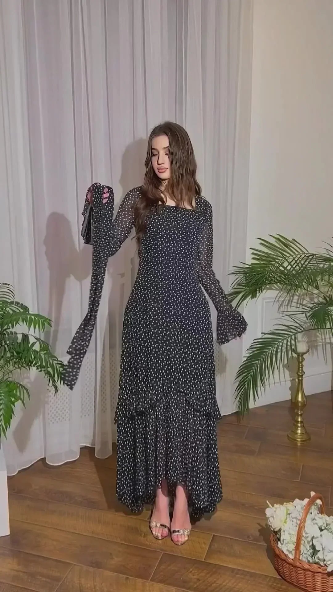 Ramadan Eid Kaftan Dress For Women Polka Dot Chiffon