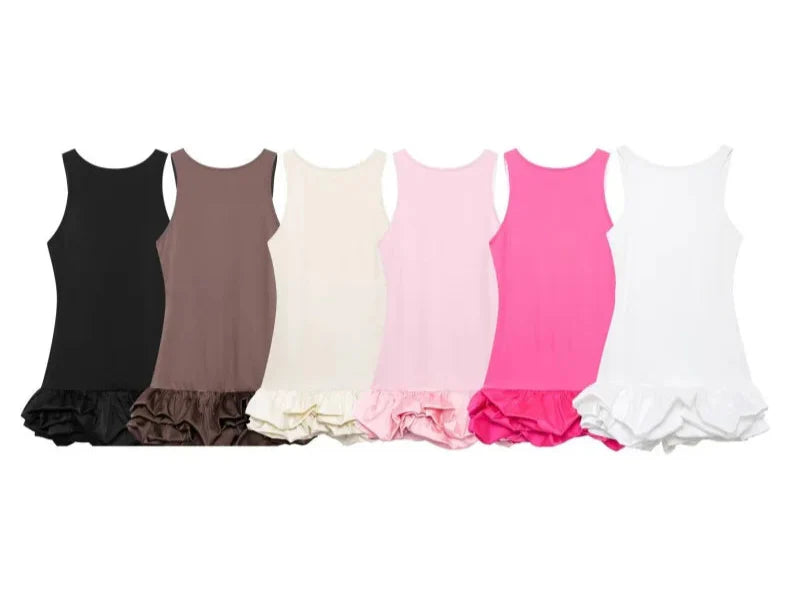 Backless Patchwork Mini Dress For Women Fluffy Hem Party