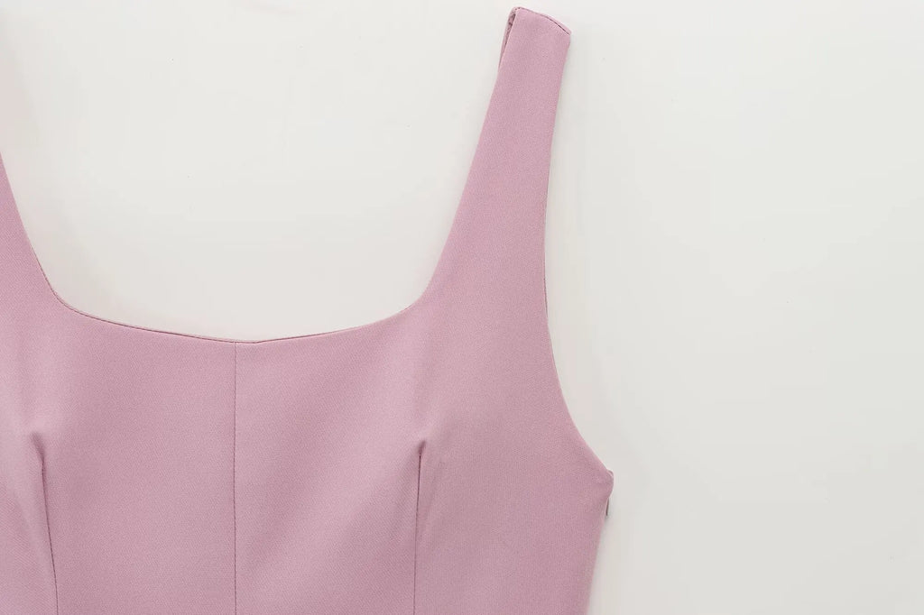 Sleeveless Pleated Mini Dress With Square Collar Chic