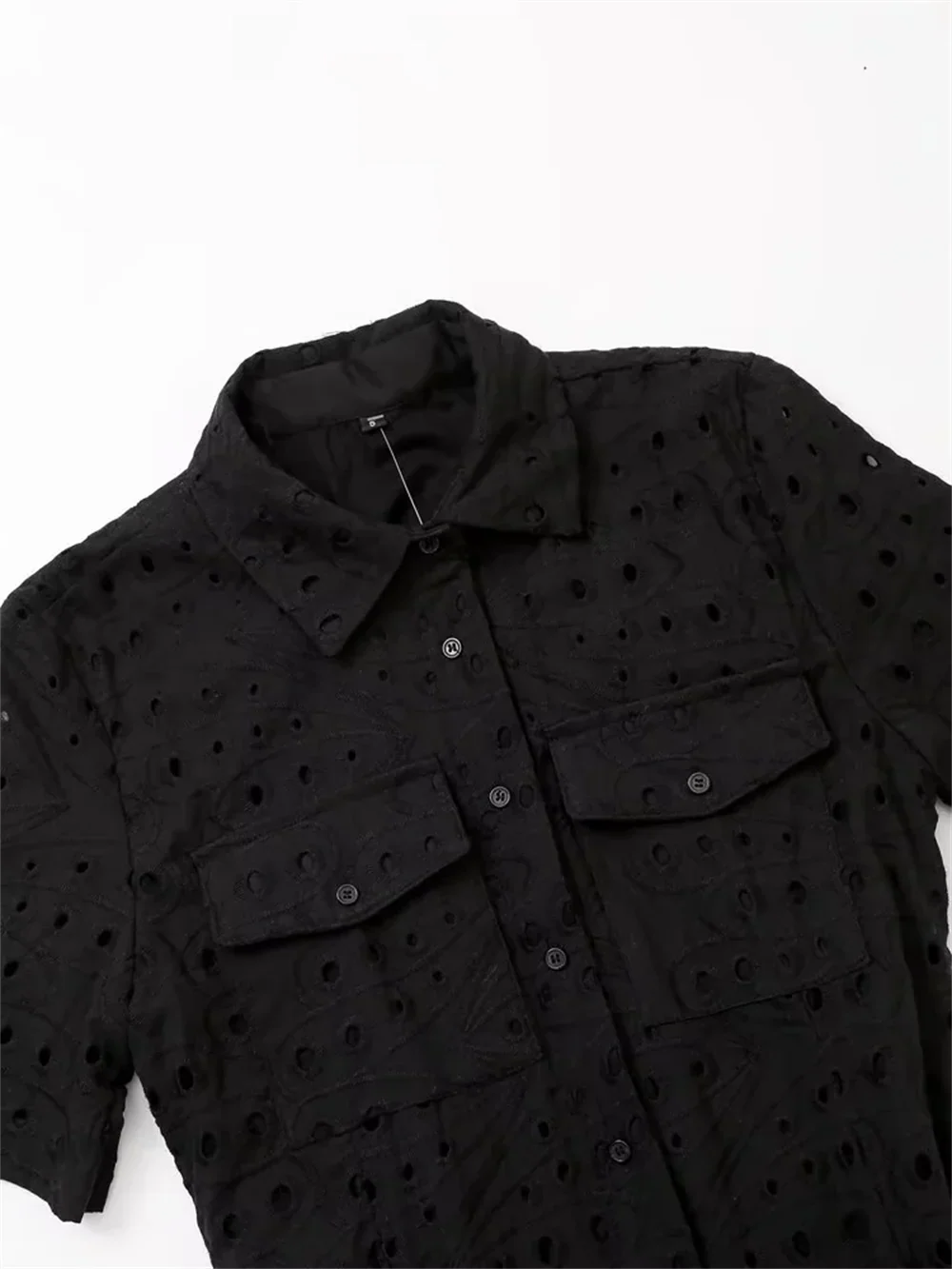 Women's Embroidered Shirt Dress With Short Sleeves Classic