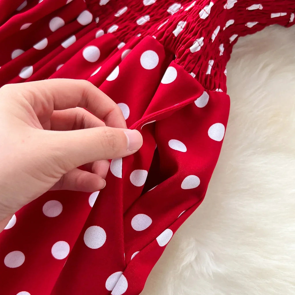 Elegant Polka Dot Romper for Women V-Neck Short Sleeve High Waist Wide Leg Jumpsuit Loose Fit Summer Playsuit