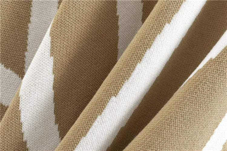 Knitted 3 Piece Set for Women with Stripe Shawl, Half High Neck Full Sleeve Top, and Wide Leg Trousers Stylish Fashion Suit