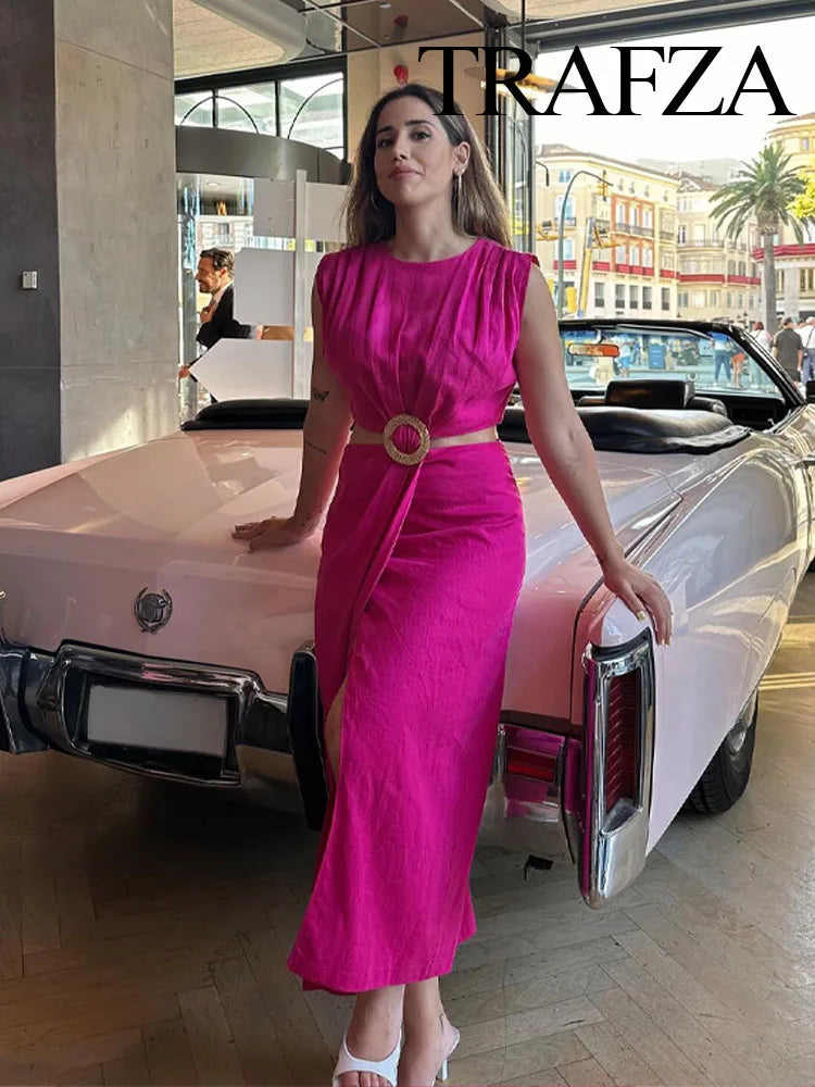 Womens Summer Dress O Neck Sleeveless Zipper Dress