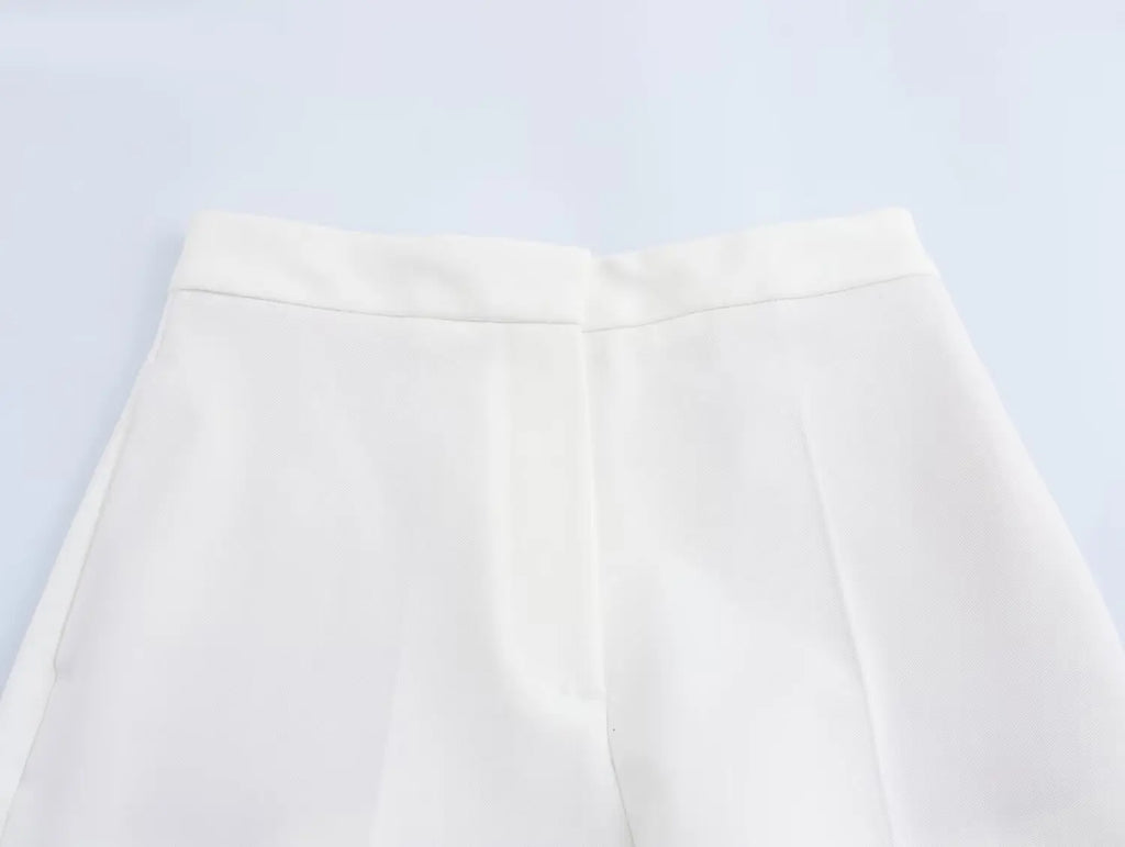 Women Chic Cropped Vest Pants Suit with Lapel and Single Button High-Waist Zip Straight-Leg Trousers Set