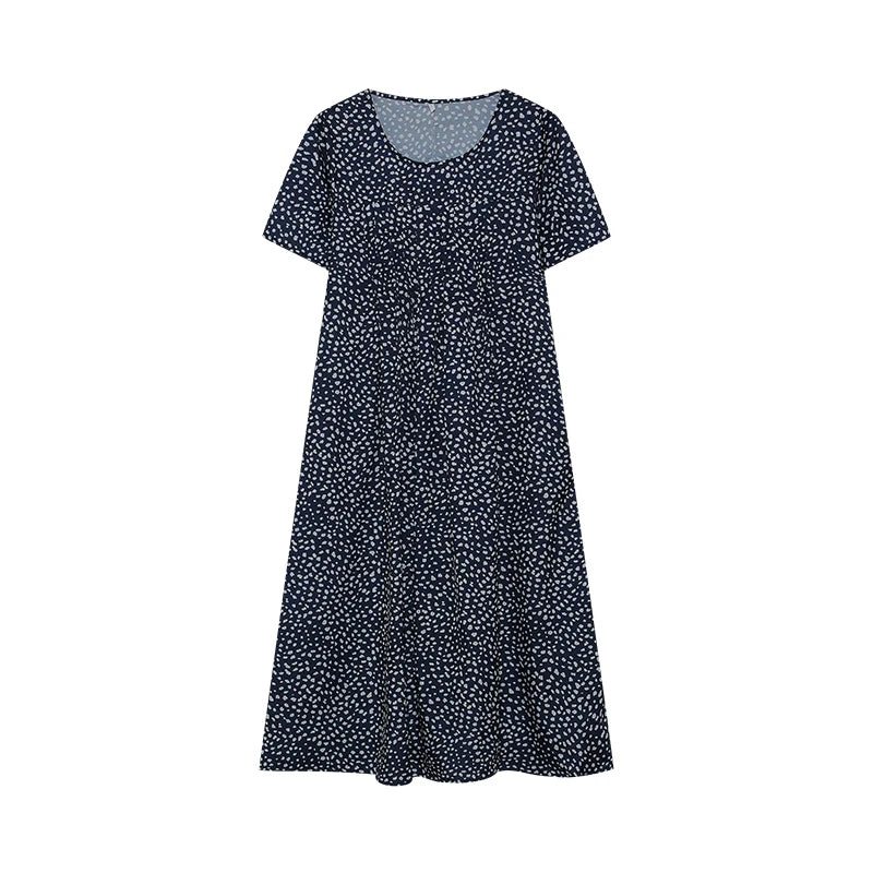 Elegant Swing Dress Round Neck Short Sleeve Printed