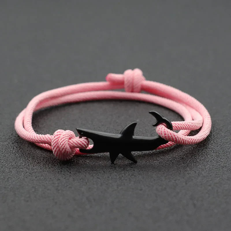 Unisex Double Layer Shark Bracelet Adjustable 3mm Cord Chain Beach Jewelry for Surfers
