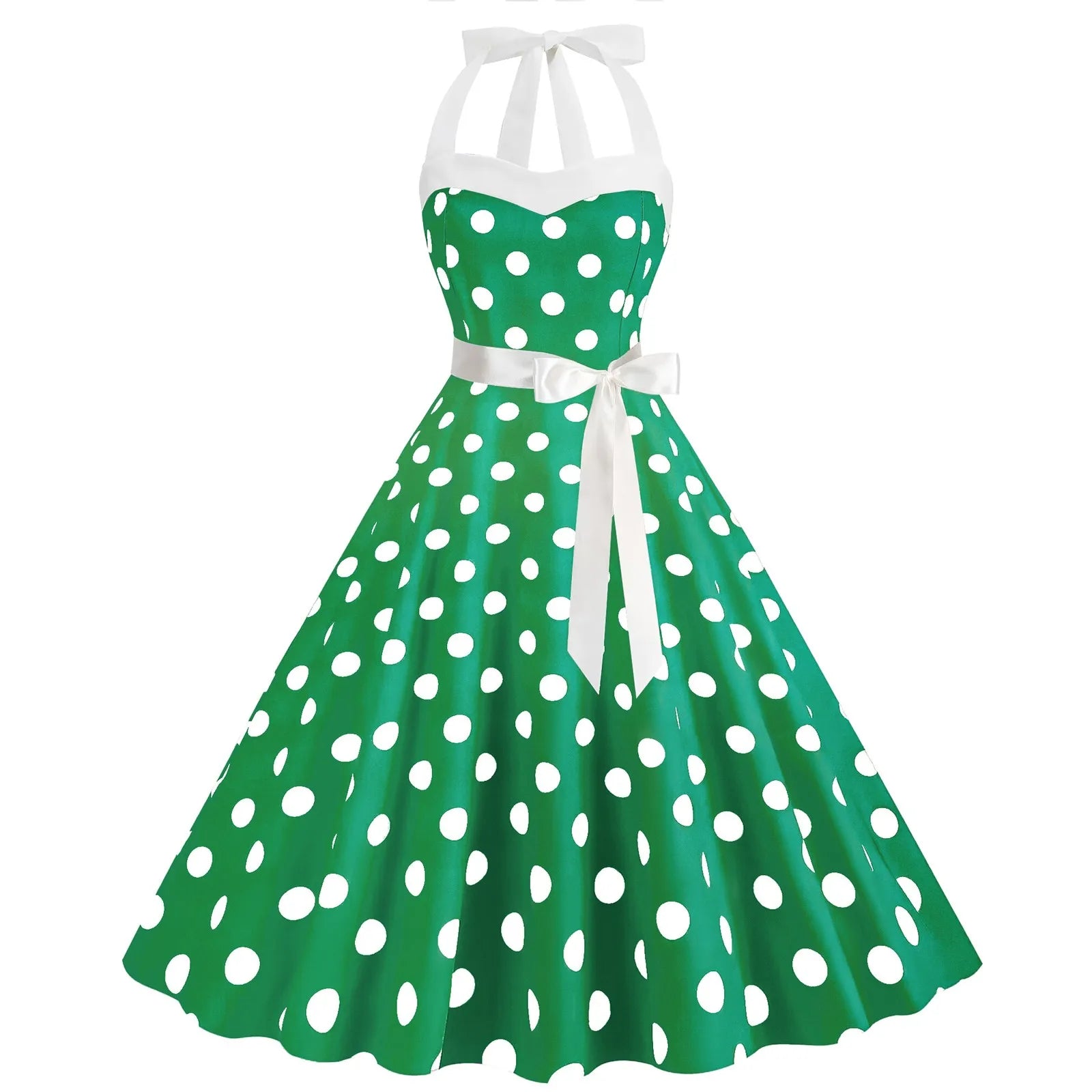 Retro Polka Dot Backless Dress With Lace Up Neckline Swing