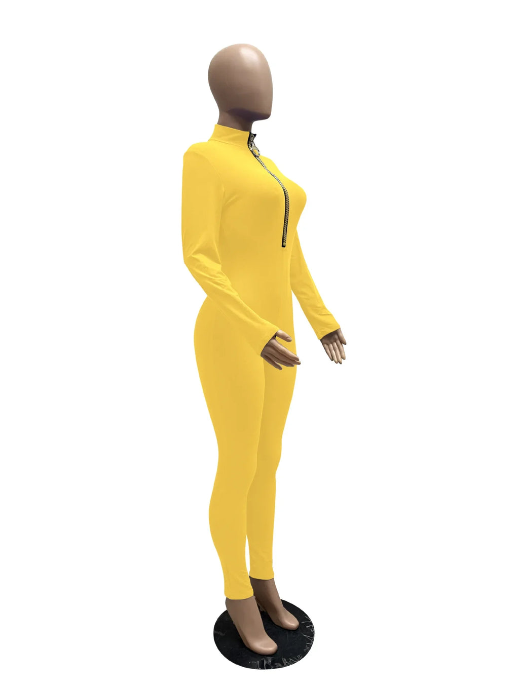 Women's Bodycon One-Piece Jumpsuit with Long Sleeves and Large Front Zipper Casual Sporty Skinny Workout Overalls Top