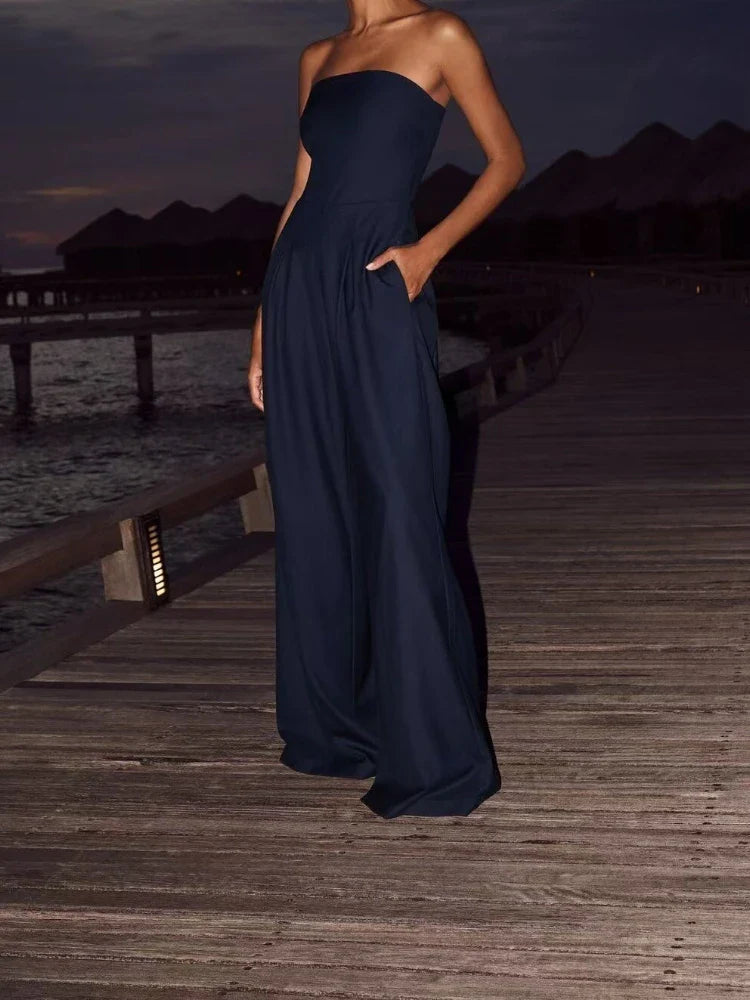 Women's Casual Backless Slim Fit Smocked Waist Temperament Jumpsuit for Elegant Daywear