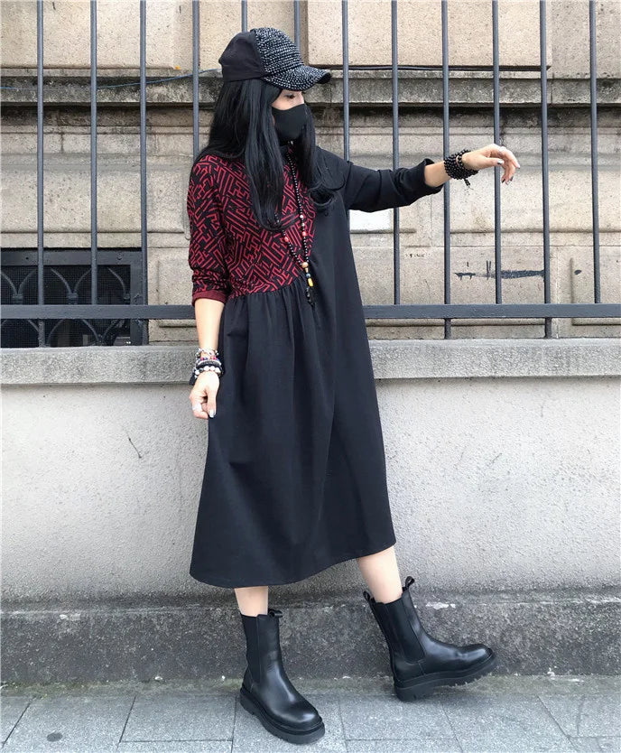 Loose Printed Turtleneck Dress For Women Elegant Casual