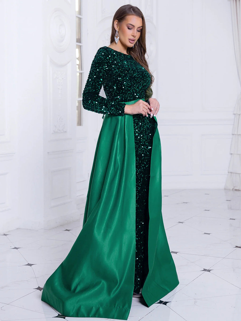 Red Sequin Party Dress With Detachable Lace Up Skirt