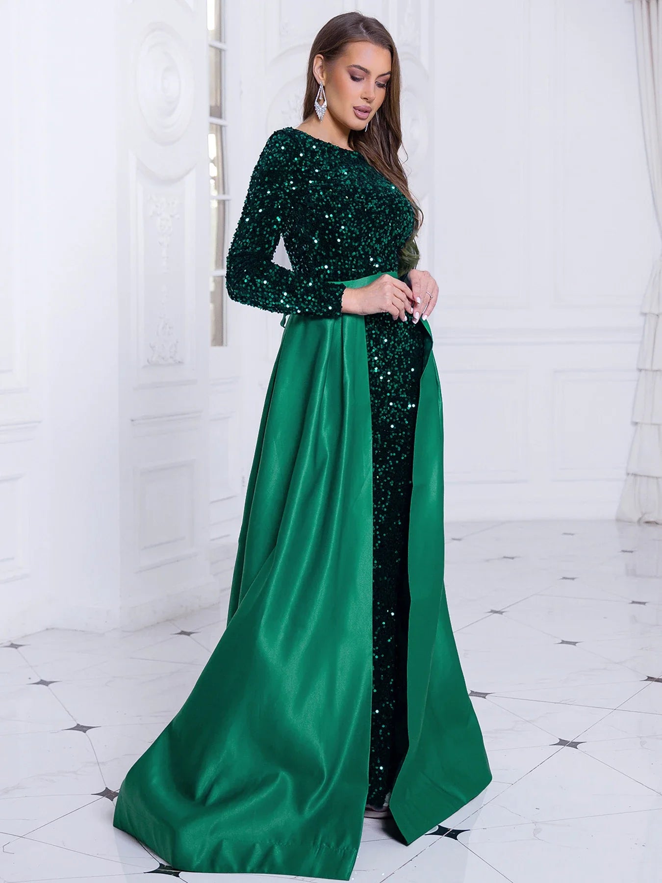 Red Sequin Party Dress With Detachable Lace Up Skirt