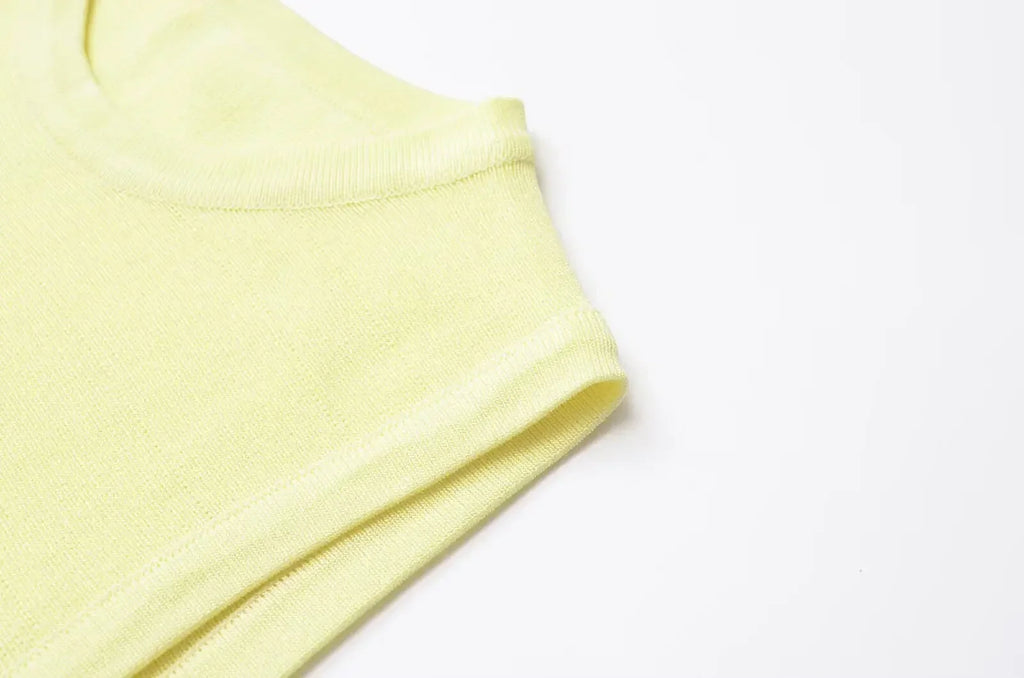 Yellow Knit Pleated Hem Mini Dress With Front Pockets