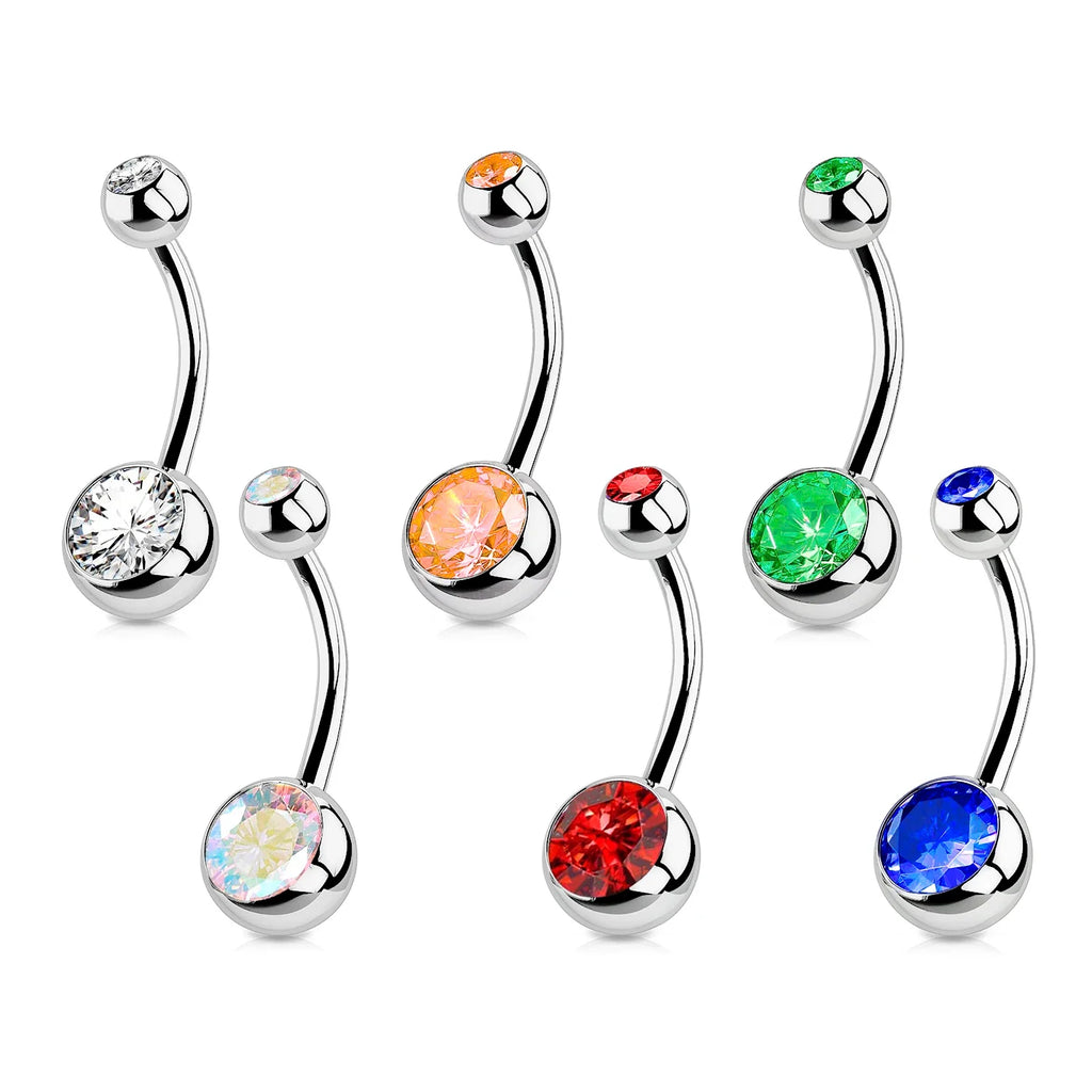 G23 Titanium Crystal Gem Curved Barbell Belly Button Rings for Navel Piercings