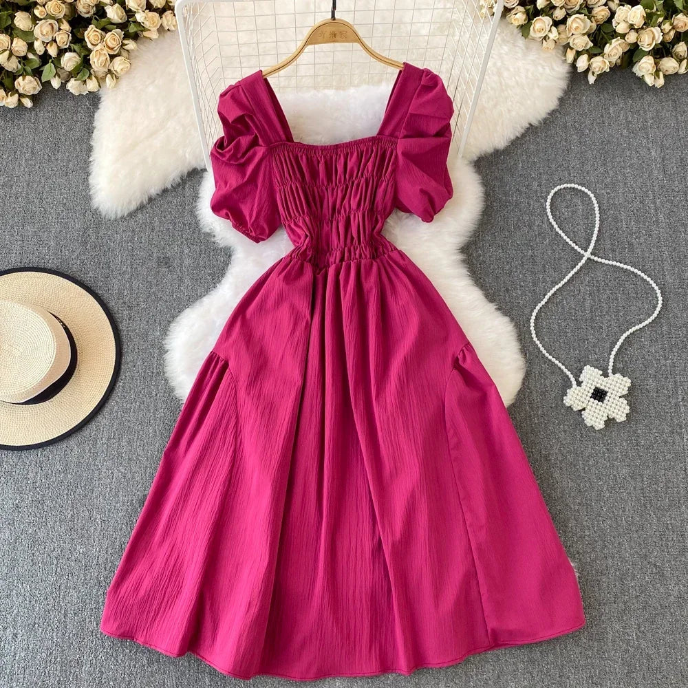 Y2K Vintage Puff Sleeve Swing Dress For Summer Party