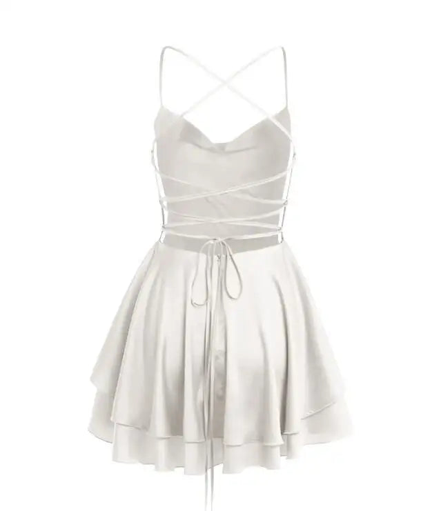 Satin Open Back Dress For Women Summer Sexy Fashion