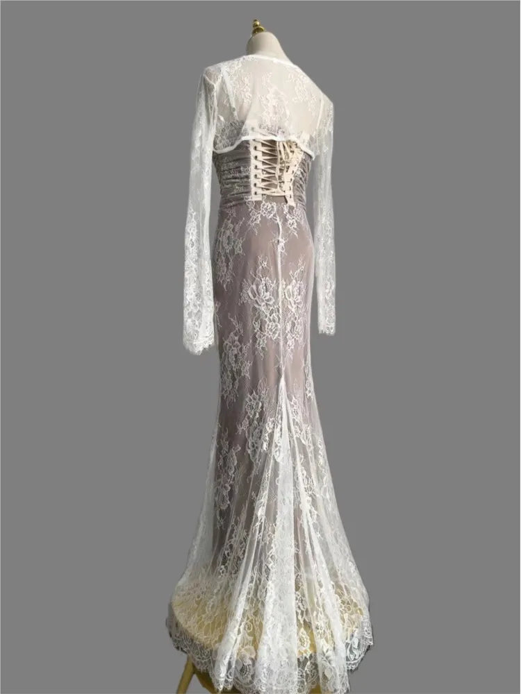 Elegant Mermaid Bandage Dress With White Lace For Wedding