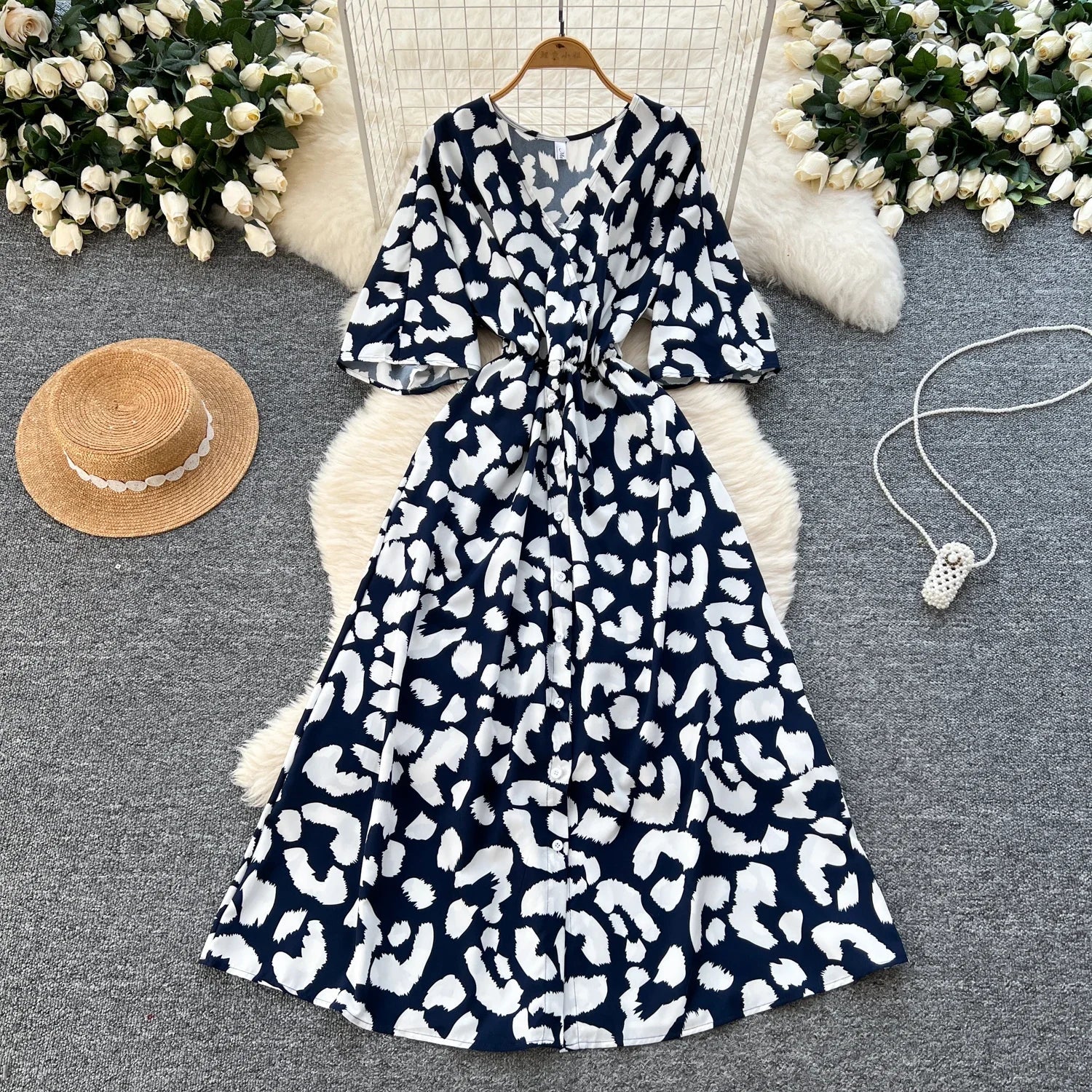 Ruched V Neck Office Dress Long Sleeve For Women Red