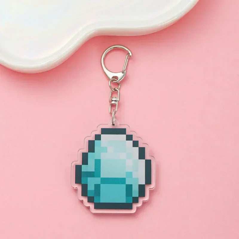 Diamond Sword Keychain with Enchanted Golden Apple and Pickaxe Model Toys for Gamers and Collectors