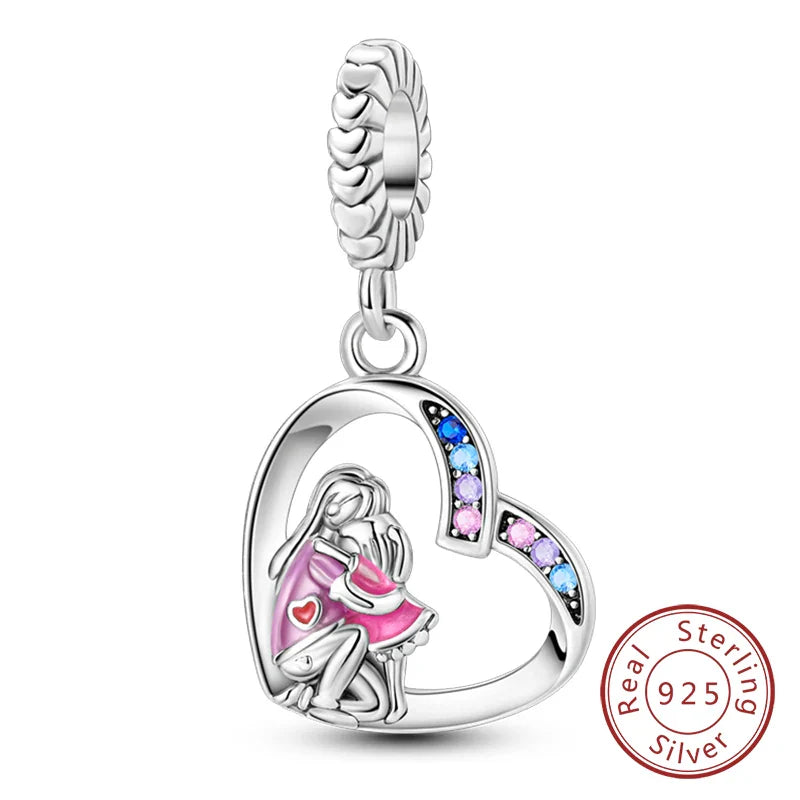 925 Sterling Silver Pink Pendant Charm for DIY Jewelry Bracelet and Necklace