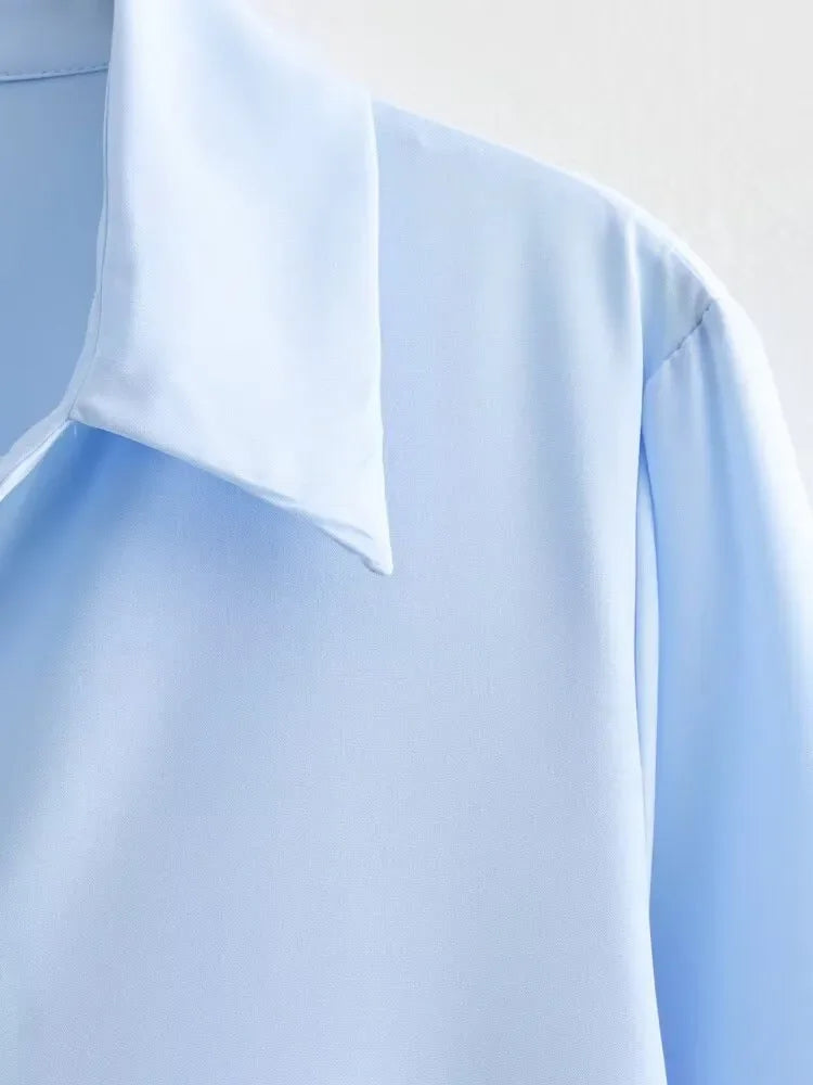 Green Embroidery Shirt Dress With Cuffed Sleeves Split Hem