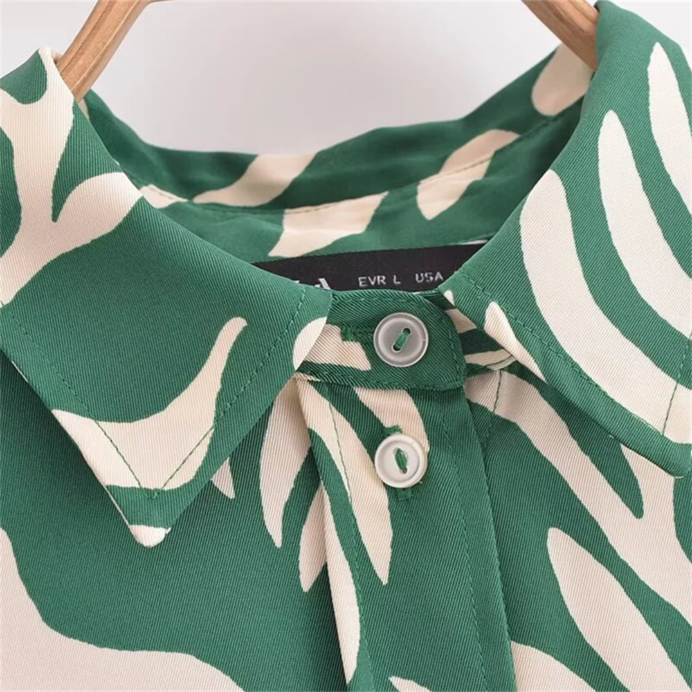 Casual Fashion Printed Collar Long Sleeve Shirt and Drawstring Pants Set for Women