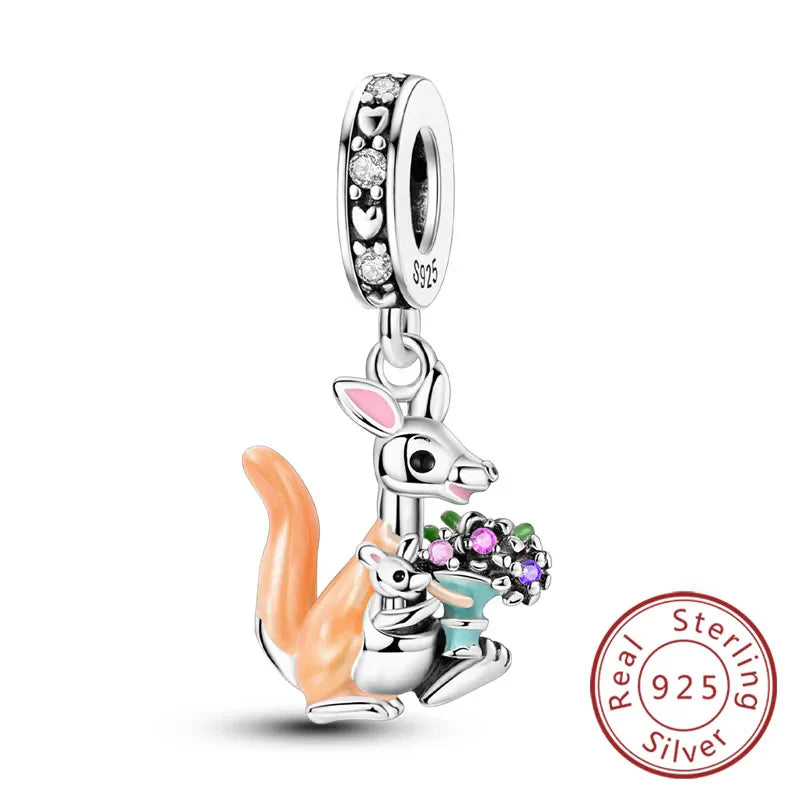 925 Sterling Silver Love Heart Family Charm Bead Pendant for Women's Bracelet Jewelry Gift