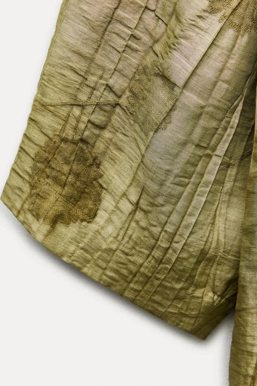 Jacquard Shirt Pants Suit for Women with Lapel Half Sleeve and Pockets, Wide Leg Pant Set for Summer Streetwear