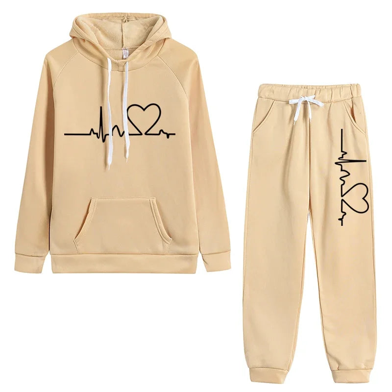 Autumn Winter Women's Fleece Tracksuit Hoodie and Sweatpants Set for Casual Jogging