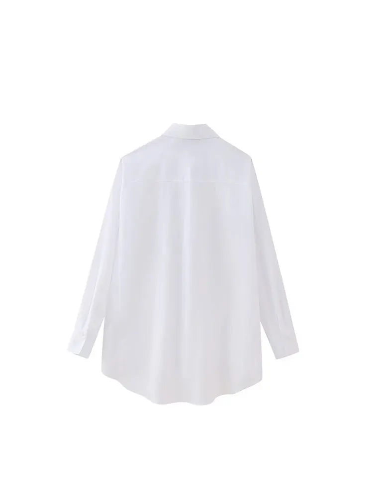 Women's Casual Lapel Collar Single Breasted Blouse with Pockets and Rivet Detail Long Sleeve Shirt