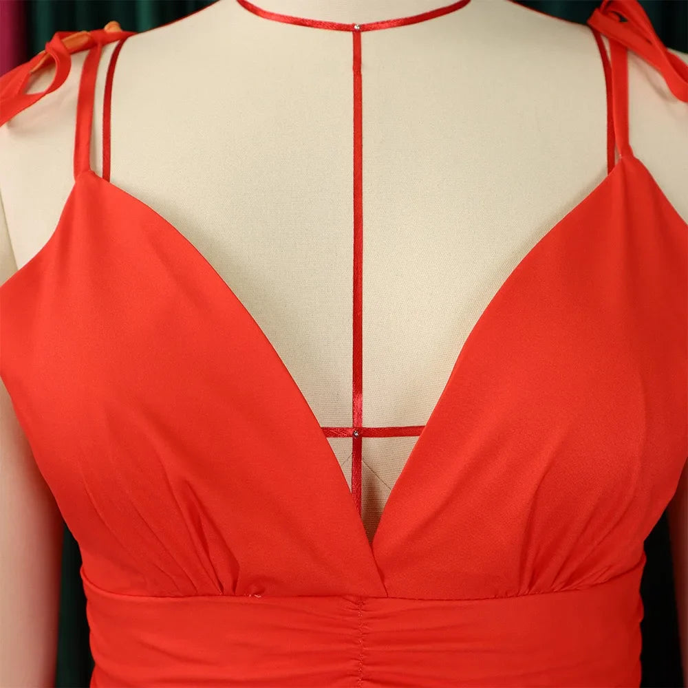 Maxi Dress Spaghetti Strap Pleated Deep V Neck Party