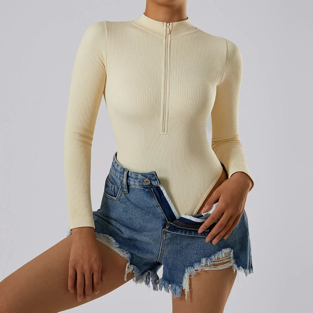 Bodycon Slim Fit Zipper Jumpsuit for Women Casual Brown Fitness Romper Streetwear Playsuit Overall