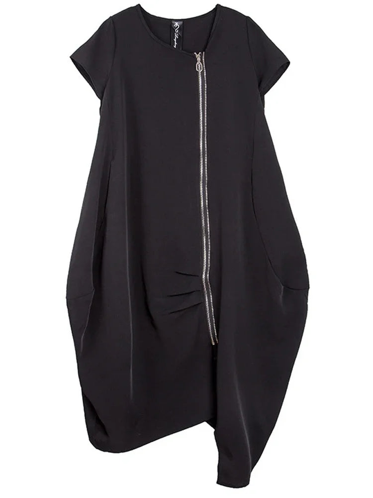 Black Zipper Dress For Women Elegant Casual Long Dress