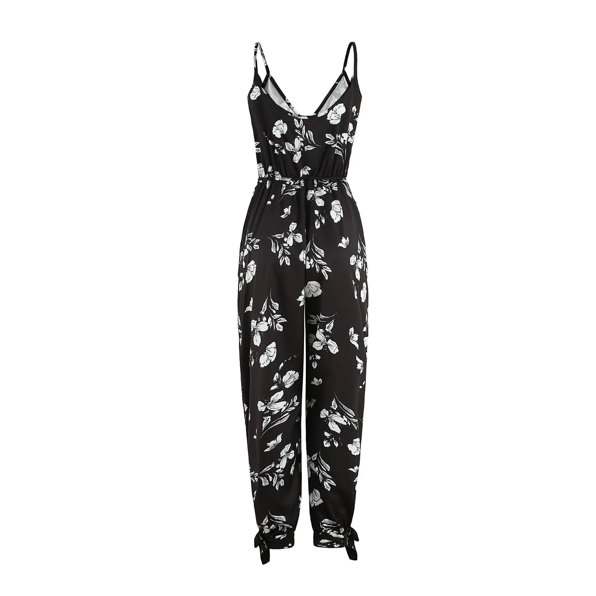Printed Backless Cami Jumpsuit For Women V Neck Lace Up