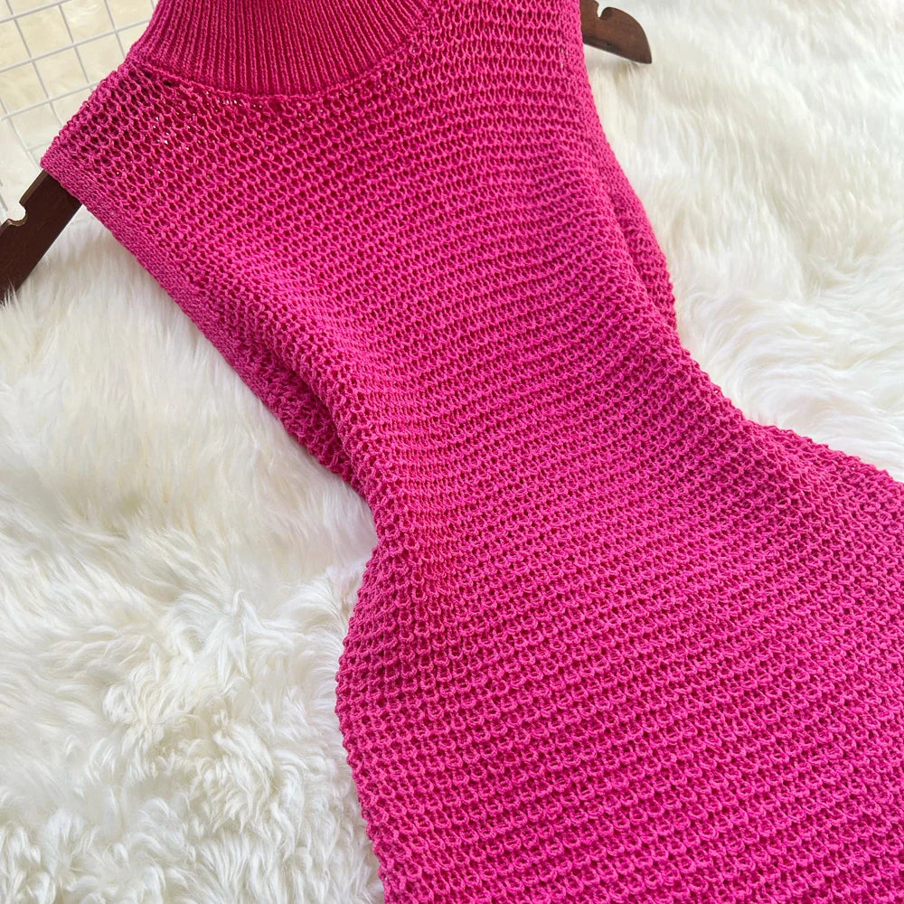 See Through Crochet Knit Dress For Women Beach Party Wear