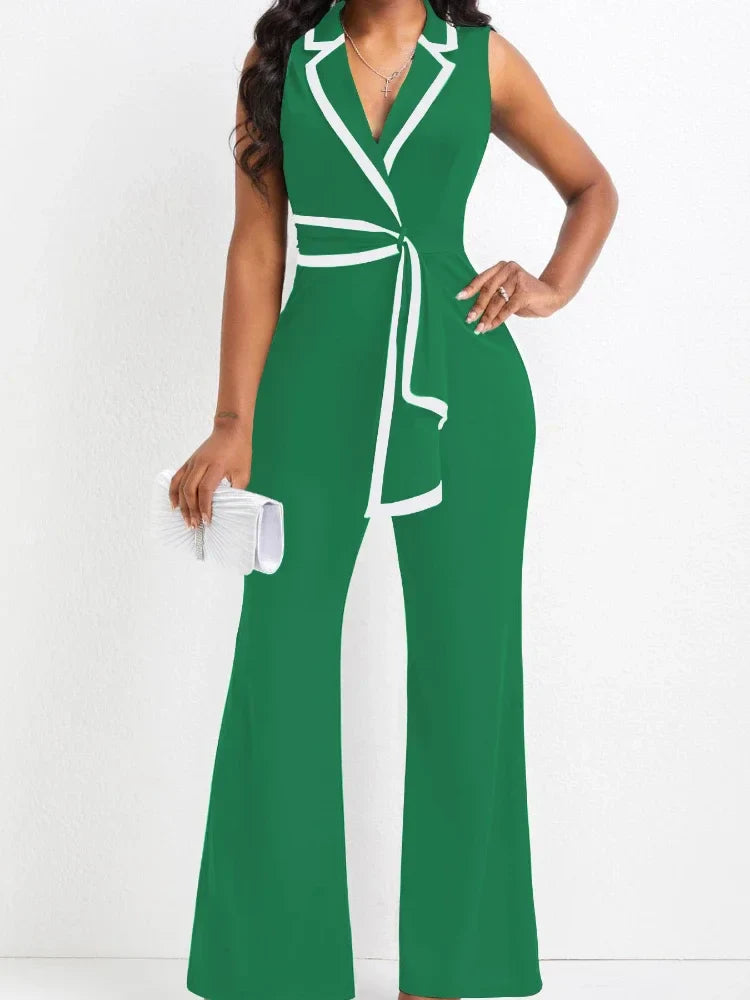 Women's Elegant Sleeveless V Neck Overalls Jumpsuit Full Length Wide Leg Pants Office Casual Summer Outfit