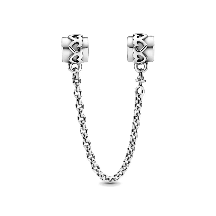 DIY Love Heart Family Safety Chain Bracelet with 925 Silver Star Clip Bead and Flower Charm Gift