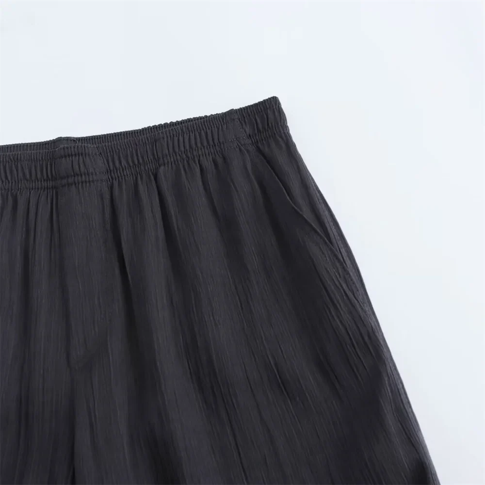 Elegant Kimono Style Women's Long Sleeve V Neck Shirt Jacket and Matching Long Pants Set with Textured Fabric and Refined Temperament