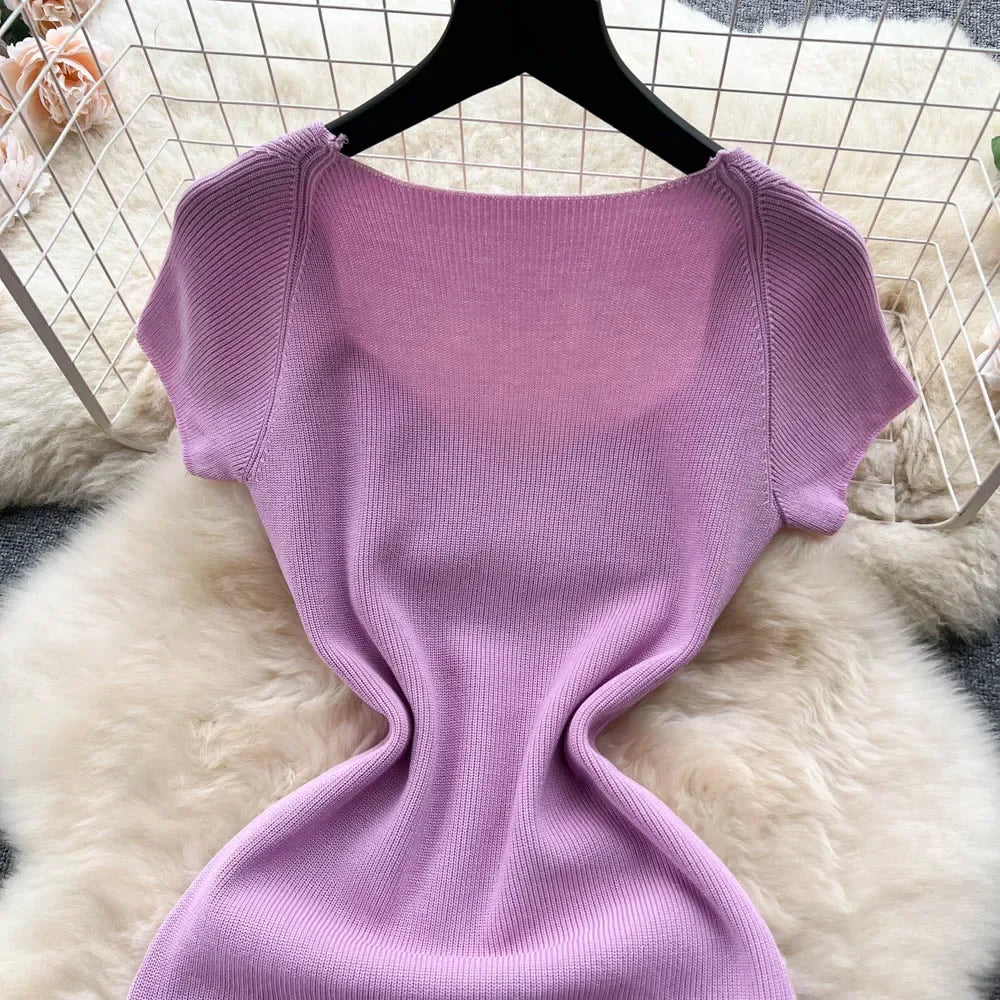 Sexy Summer Knit Dress Elastic Waist Bodycon Sundress