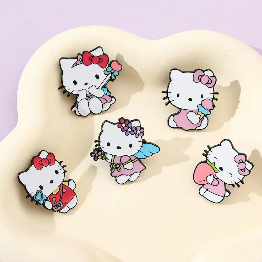 5 Pcs Cute Cartoon Soft Kawaii Cat Brooch Set Metal Badge Alloy Pin Accessory