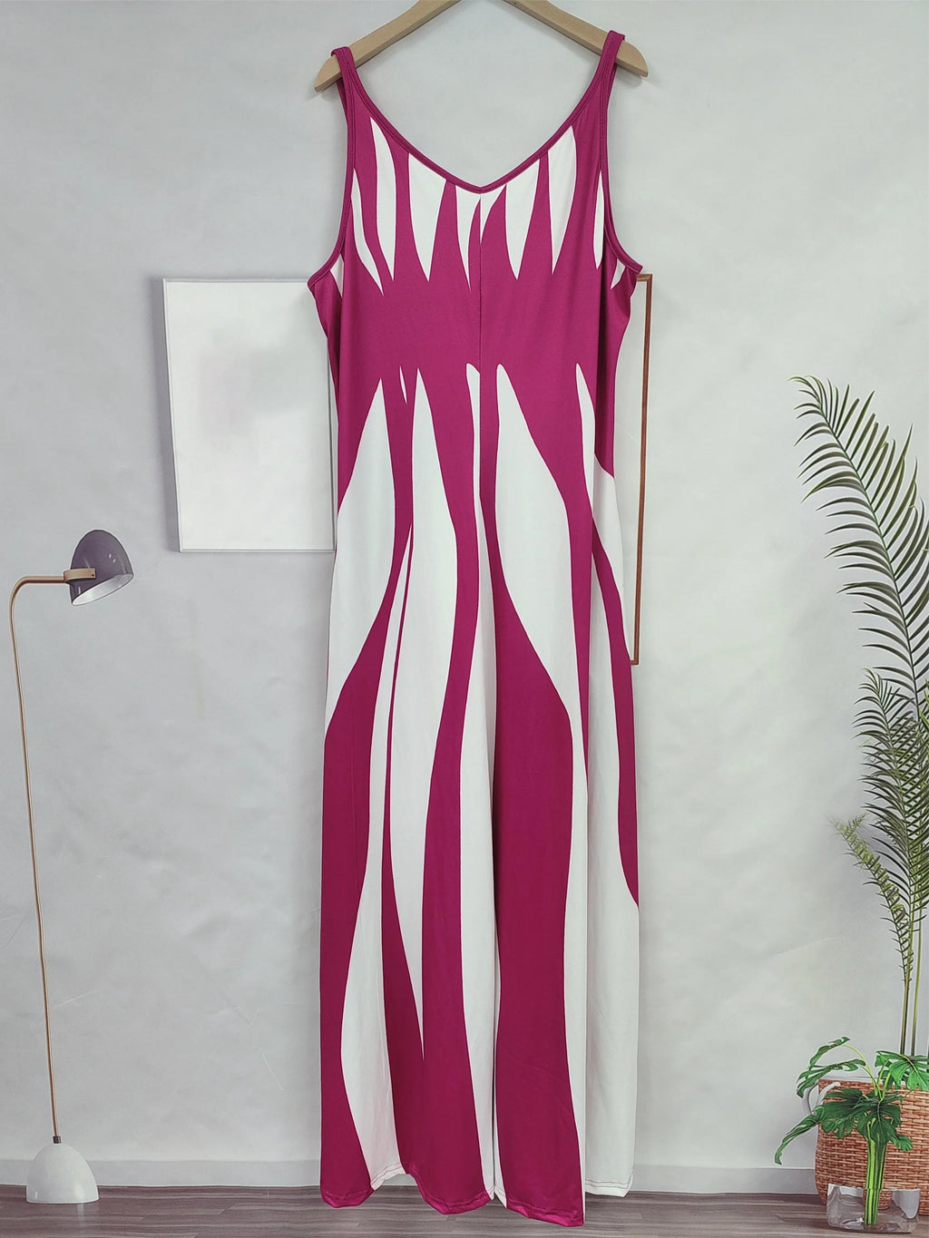 Plus Size Printed V Neck Maxi Dress For Spring Summer