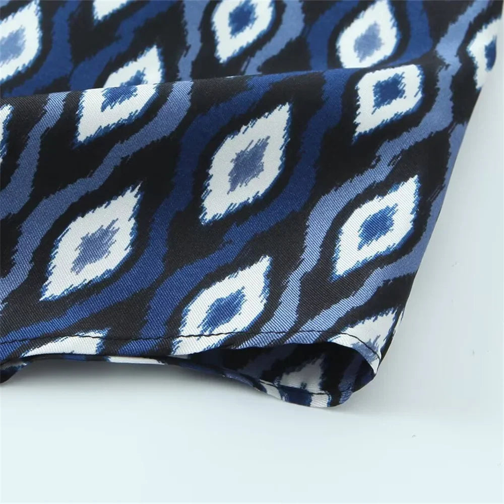 Women's Geometric Pattern Printed Shirt and Pants Set with Long Sleeve Top and Stylish Trousers