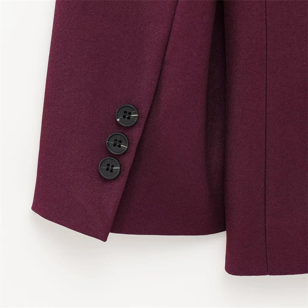 Women's Double Breasted Loose Collar One Button Suit Jacket and High Waist Strap Pants Casual Spring Suit Set