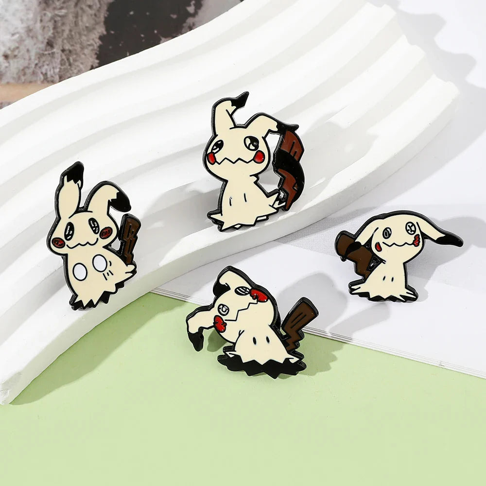 Cartoon Animal Enamel Pin Brooch Set 4 Pcs Fun Mimikyu Jewelry for Backpack Wallet and Clothes Accessories