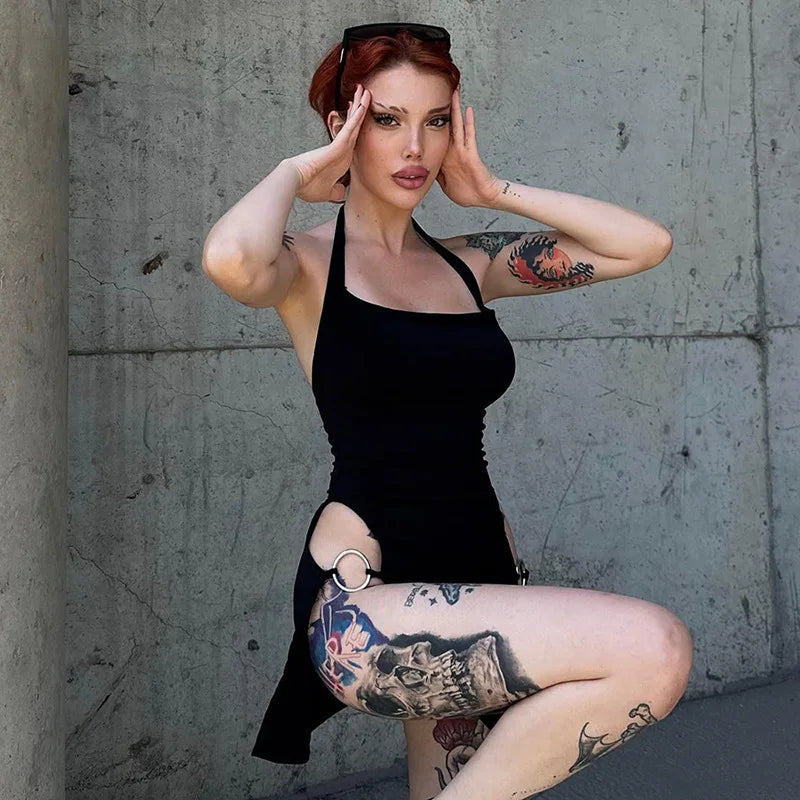 Sexy Open Back Dress With Metal Button Details For Women