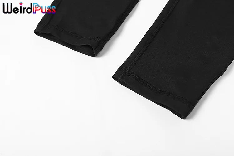 Weird Puss Letter Print Women's Tracksuit Set with Crop Top and Leggings for Stylish Streetwear