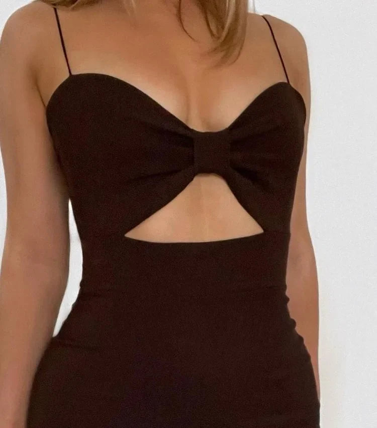 Bandage Midi Dress Bow Sleeveless Black Cutout Bodycon