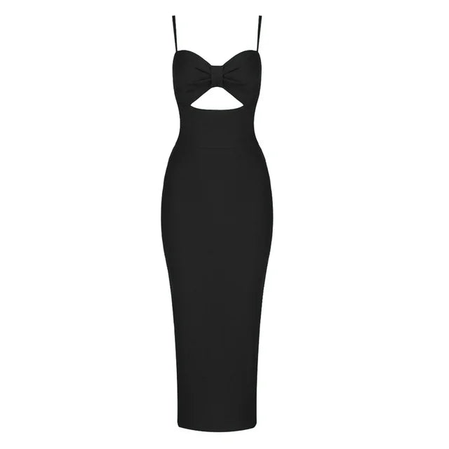 Bandage Midi Dress Bow Sleeveless Black Cutout Bodycon