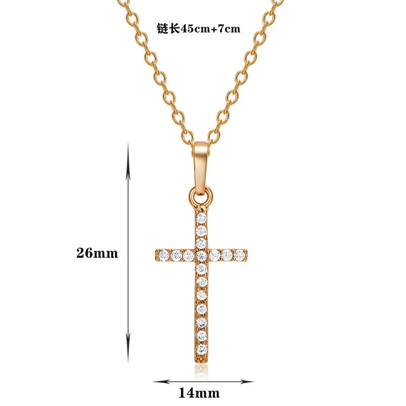 Hip Hop Fashion Cross Necklace for Women and Men with Crystal Zircon Jesus Pendant and Metal Chain Choker Jewelry Gift